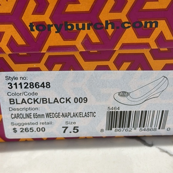Tory Burch Women’s Black Patent Leather Caroline Wedges Size 7.5 - Picture 7 of 7